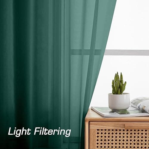 Simplebrand Hunter Green Sheer Curtains 84 Inches Long 2 Panels, Light Filtering Rod Pocket Solid Color Window Sheer Curtain Panels, Elegant Curtains & Drapes for Living Room, Bedroom, 42" W x 84" L thumbnail 3