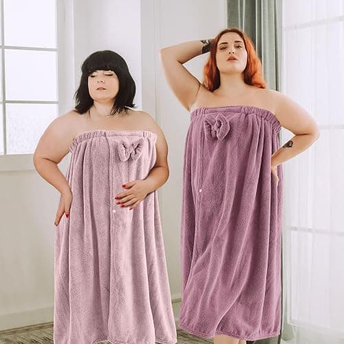 Xtinmee 2 Sets Plus Size Womens Wrap Towel with Hair Towel Bath Wrap Shower Dress Spa Bathrobe for Women's Bathrobe (Purple, Lotus Pink) thumbnail 7