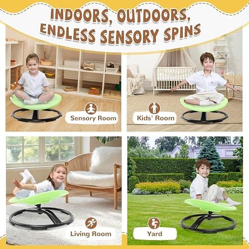 Zhenx Spinning Chair for Autistic Kids (Ages 3-18), Autism Sensory Toy Gift | 220LBS Capacity Sensory Swivel Seat for ADHD Kids, Autism Sensory Products, Calming Gift Improve Focus & Body Balance (Green) thumbnail 5