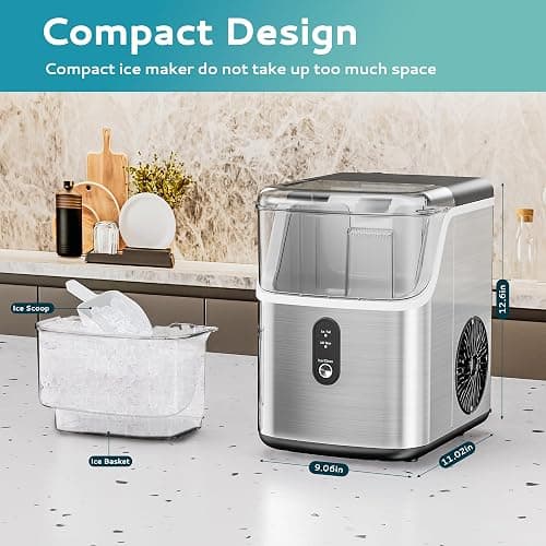 EUHOMY Nugget Ice Makers for Countertop with Ice Scoop & Basket, Self-Cleaning Sonic Pebble/Pellet Ice Maker Machine with 35lbs/24H Soft Ice for Home/Kitchen/Office, Stainless Steel, Silver thumbnail 3