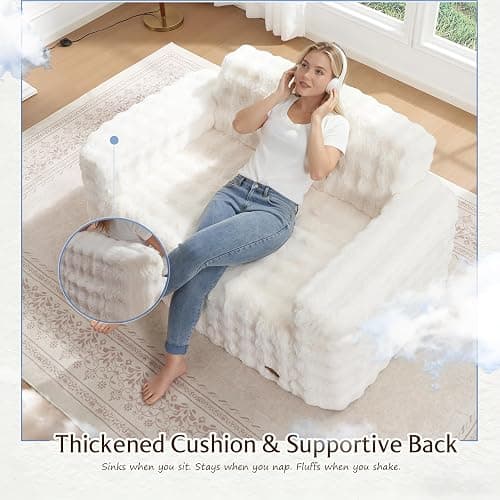 ZurNesfure Sofa Couch Loveseat, Memory Foam Couch with Pillow, Modern Cloud Couch with deep seat and Removable Washable Cover Boneless Sofas for Living Room Bedroom Apartment (White,Loveseat) thumbnail 5