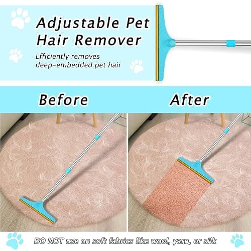 Carpet Rake for Pet Hair Removal - Reusable Pet Hair Remover, 60” Adjustable Long Handle Cat Dog Carpet Rake Scraper with Patented Design, Dog Hair Rake Brush for Rugs, Mats thumbnail 6
