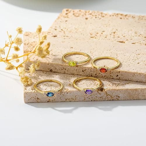 Lunvky 14k Gold Plated Birthstone Rings for Women Dainty Stackable Rings Non Tarnish Thumb CZ Emerald Green Gemstone Ring Cute Jewelry Birthday Valentine Gift for Mother Daughter Band Size 6-11 thumbnail 6