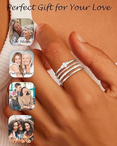 TOBENY Stackable Silver Gold Rings for Women Non Tarnish 14K Gold Plated Cubic Zirconia Ring Set Trendy Dainty Engagement Wedding Bands Thumb Rings Stacking Promise Statement Rings Jewelry Size 6-10 thumbnail 6