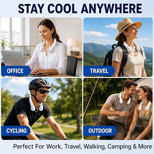 QYKCGQ Portable Neck Fan Rechargeable 4000mAh, Hands Free Wearable Personal Fan with 3 Speeds, 360° Adjustable Dual Fan Heads, Bladeless Cooling Fan for Travel, Office, Outdoor Activities, White thumbnail 9