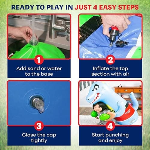 Preferred Toys 47" Inflatable Dinosaur Punching Bag for Kids - Durable Blow Up Kids Punching Bag with Bounce Back Base - Inflatable Indoor Outdoor Active Toddler Bop Play Toy thumbnail 4