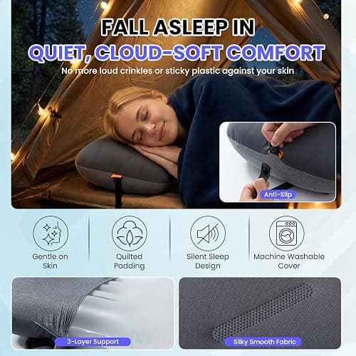 Inflatable Camping Pillow - Ultralight Compact Air Pillow for Travel, Backpacking & Hiking - Ergonomic Neck & Lumbar Support - Portable Inflatable Pillow with Removable Washable Cover - (Grey 2 Pack) thumbnail 4