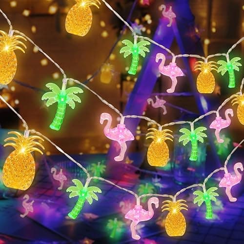 Olixmlya 30 LED [ 8 Modes & Timer ] 16Ft Summer Tropical Beach Hawaiian String Lights Tropical Flamingo Pineapple Palm Tree Fairy Lights Battery Operated for Party Beach Pool Christmas Decor thumbnail 7