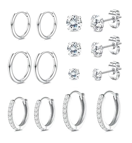 Dochais Hoop Stud Earrings for Women Men 7 Pairs 316L Surgical Steel Hypoallergenic Earrings Set for Multiple Piercing Non Tarnish 14k Gold Plated Cartilage Earring - Image 1