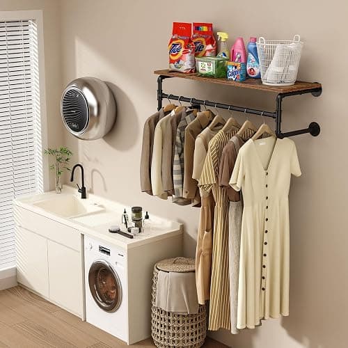 UlSpeed Clothes Rack with Top Shelf, 43.3in Industrial Pipe Wall Mounted Garment Rack, Space-Saving Display Hanging Clothes Rack, Heavy Duty Detachable Multi-Purpose Hanging Rod for Closet Storage thumbnail 2