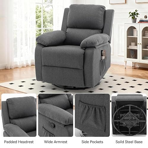 Korser Recliner Chair, 360 Swivel Rocker Chair for Adults, Small Rocking Recliner for Small Spaces, Upholstered Fabric Glider Recliner Nursery thumbnail 6