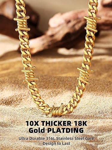 Bestyle Barbed Wire Necklace 5/7/9/12mm Mens Chain Necklaces Hip-hop Punk Gothic Stainless Steel Chain Heavy Thick Cuban Link Chain for Men Women, Length 16/18/20 Inch thumbnail 7