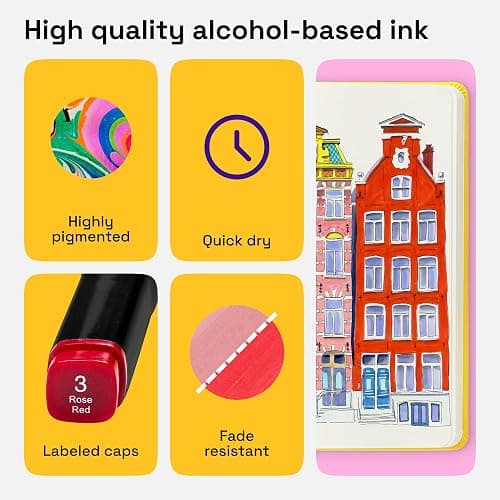 Alcohol Dual Tip Markers Set of 80 with No Bleed Ink, Bonus Case and Vibrant Fade-Resistant Colors, Art Supplies for Sketching, Manga, Drawing, Adult Coloring Books, Card Making (Fine & Chisel) thumbnail 2