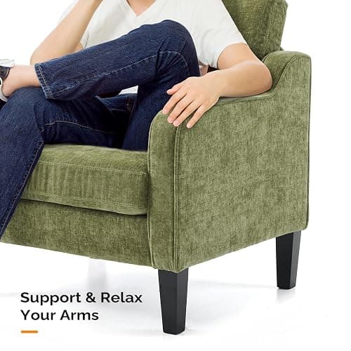 VINGLI Accent Chairs Set of 2, Modern Traditional Armchair for Living Room | Olive Green Reading Chair for Bedroom, Chenille Upholstered Sofa Chairs, Comfy Chair for Small Space, Apartment, Waiting Room thumbnail 6