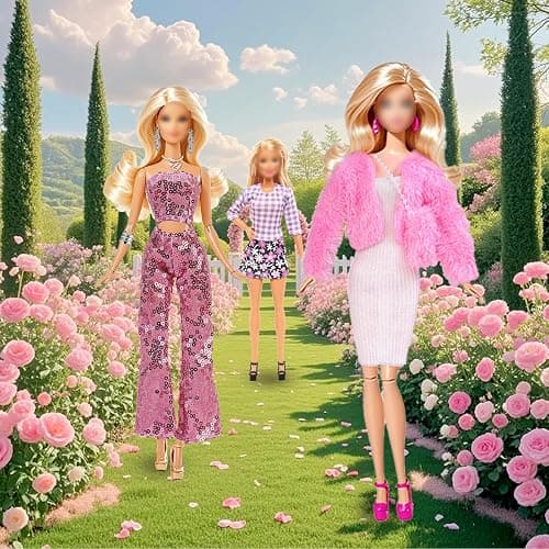 17 Pcs Doll Clothes for 11.5 Inch Girl Dolls Fashion Pack 5 Set Accessories Include Fashionable Pink Coat Houndstooth Dress Casual Set Random 3 Outfits 6 Pairs of Shoes 2 Bags 1 Earrings 1 Bracelet thumbnail 7