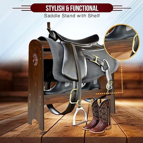 HOTCAN Pine Wood Saddle Rack – Ideal Saddle Stand for Western Horse Gear and Horse Tack Organizers, Suitable for Displaying Trophy Tack at Home - Walnut thumbnail 7