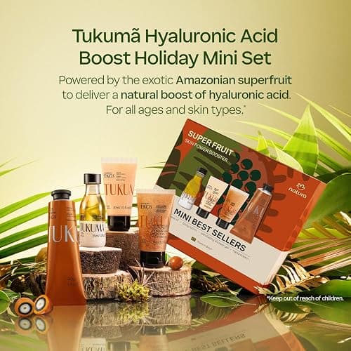 natura – Tukumã Hyaluronic Acid Boosting Minis Set (4 travel size Products) - Exfoliating Shower Gel, Biphase Shower Oil, Body Lotion and Hand Cream- Anti-Aging - Vegan Skin Care thumbnail 5