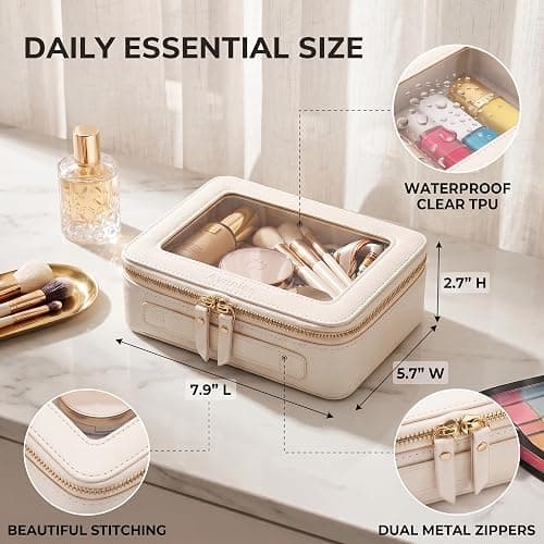 Aveniee Clear Makeup Bag Organizer, Travel Toiletry Bag Cosmetic Case for Women, Make Up Skincare Pouch Car Organizer Bag with Zippers for Essentials,White,Medium Classic thumbnail 3