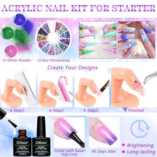 Large Acrylic Nail Kit Set Professional Acrylic with Everything, Nail Acrylic Powder for Beginners, Acrylic Nail Supplies Acrylic Nail Brush, Practice Hand for Acrylic Nails (Multicolor with everything) thumbnail 5