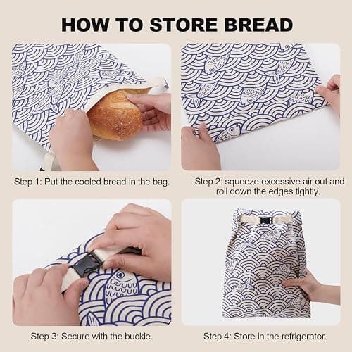 Augine Beeswax Bread Bags for Sourdough, Reusable Bread Bags for Homemade Bread, 2 Pack Natural Cotton Beeswax Storage, Natural Cotton Beeswax Bags, Large Capacity thumbnail 5