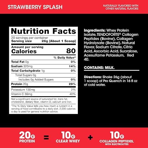 Optimum Nutrition Pro Quench, 10g Clear Protein, 10g Collagen peptides & Electrolyte Powder Drink Mix, Strawberry, 20 Servings, 520 Grams (Packaging May Vary) thumbnail 2