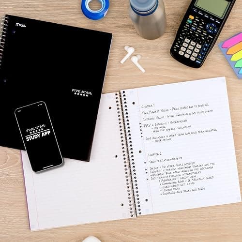 Five Star Spiral Notebook + Study App, 5 Subject, College Ruled Paper, 8-1/2" x 11", 200 Sheets, Fights Ink Bleed, Water Resistant Cover, Black (72081) thumbnail 2