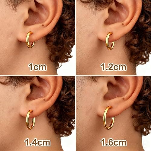 8 Pieces Gold Clip on Earrings Non-Piercing Fake Hoops for Men Women, Cool Stainless Steel Clip on Earring Unisex Hoop Ear Clips Gifts Set, 4 Pairs in Four Different Sizes (Gold) thumbnail 4