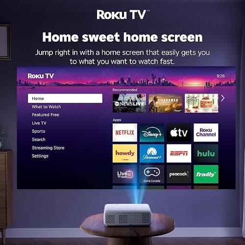 Aurzen Roku TV Smart Projector with Wifi and Bluetooth, Christmas Gifts, Roku Streaming Experience Built-in, 1080P FHD, Dolby Audio, Auto Focus & Keystone, Zoom, Movie Portable Outdoor Mini Projector thumbnail 4