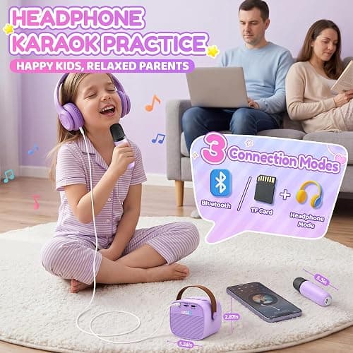 YLL Karaoke Machine for Kids, Portable Mini Speaker with 2 Wireless Microphones, TOP Kids Gifts for Girls Ages 3, 4, 5, 6, 7, 8, 9, 10+ Years Old, 4-12th Birthday Singing Present Toy Party (Purple) thumbnail 8