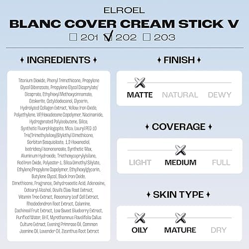 BLANC Cover Cream Stick V w/Detachable Brush - Korean Skin Care Cream Foundation Makeup Stick (202 Natural Stick Foundation, 0.45 oz) - 202 Natural thumbnail 8