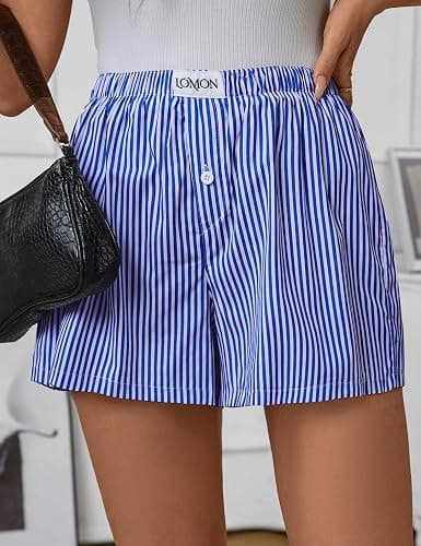 Lomon Womens Boxer Shorts Casual Summer Pajama Lounge Sleep Pj Gingham Plaid Shorts Y2K Beach Bottoms thumbnail 2