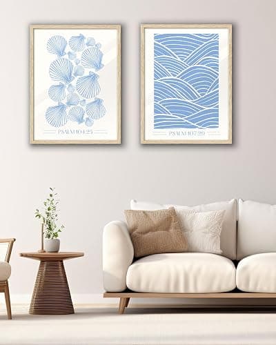 EcoHest 12x16 in Psalm 104:25 Coastal Seashell Framed Christian Wall Art | Natural Oak Wood Frame with Canvas Wall Art, Scripture Bible Verse Decor for Bedroom, Living Room, Office, Church, 1Pack thumbnail 8