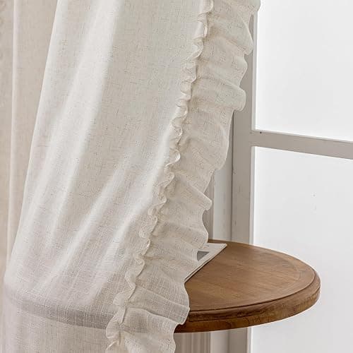 Farmhouse Curtains 84 Inches Long 2 Panels Natural Linen Textured Ruffle Curtains for Bedroom Living Room, Rod Pocket Privacy Flowy Drapes Semi-Sheer Cottage Scalloped Edge Curtain Set, W47xL84 Inch thumbnail 5
