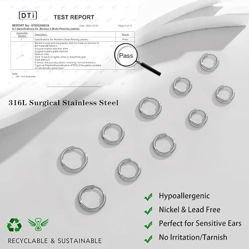 Gokeey Small Gold Silver Hoop Earrings for Women Men,Hypoallergenic 316L Surgical Stainless Steel Earrings for Sensitive Ears,Cute Cartilage Helix Conch Rook Tiny Huggie Hoops Earring Set for Multiple Piercing Jewelry Gift thumbnail 2