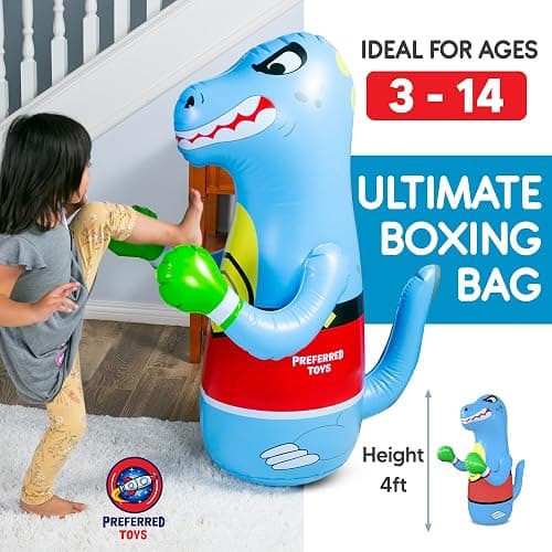 Preferred Toys Inflatable Dinosaur Punching Bag for Kids – Bop Bag for Toddlers and Children Ages 3-14 – 47" Blow Up Toy with Bounce-Back Action – Fill Base with Sand or Water - Blue thumbnail 7