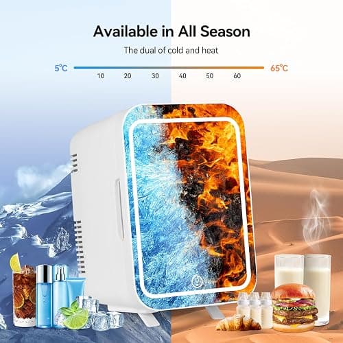 eklipt - Mini Fridge with Dimmable LED Mirror (4 Liter/6 Can), AC/DC Portable Beauty Fridge, for Refrigerating Makeup, Skincare and Food, Bedroom, Office and Car, White thumbnail 4