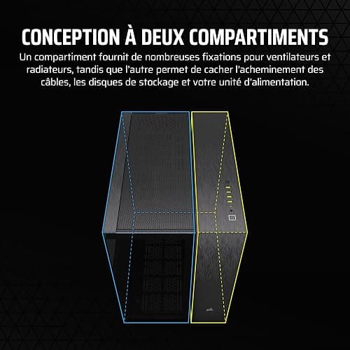 Corsair 6500X Boîtier PC mATX Mid-Tower à Double Chambre – Verre Trempé Panoramique - Connexion Inversée Compatible avec la Carte Mère – Pas de Ventilateurs Inclus – Noir/Obsidienne Aluminium thumbnail 4