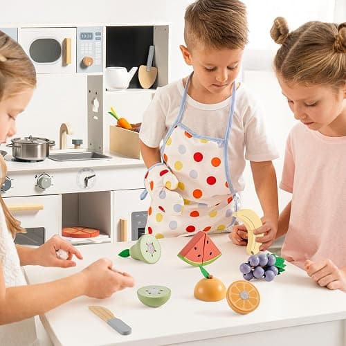 ROBOTIME Wooden Play Food Cutting Fruit Set, Pretend Play Toy Food for Play Kitchen with Shopping Bag – Kids Kitchen Accessories, Wooden Fruit Toys for Kids Boys Girls thumbnail 5