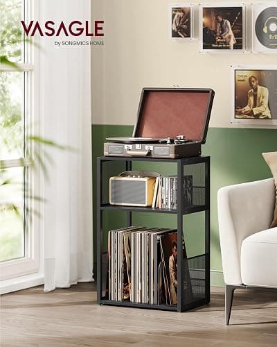 VASAGLE Record Player Stand, 3-Tier Side Table, Vinyl Record Storage up to 100 Albums, End Table for Living Room, Bedroom, Ebony Black ULET275B01 thumbnail 2