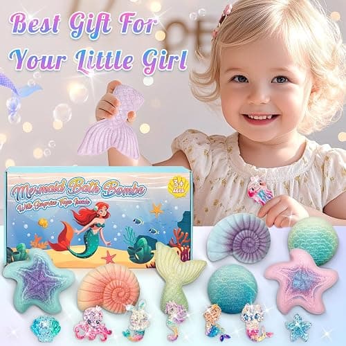 Mermaid Bath Bombs for Kids with Surprise Toys Inside, 8 Pcs Organic Natural Bubble Bath Bombs for Girls,Christmas Birthday Gift for 3 4 5 6 7 8 Year Old Girl,Princess Bath Bomb Kit with Mermaid Toys - Mermaid thumbnail 7