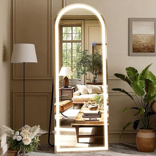 Arched Full Length Mirror with LED Lights, 63"x20" Body Floor Mirror with Dimming & 3 Color Lighting, LED Mirrors for Home Decor, Tall Arch Aluminum Frame Mirrors for Bedroom Cloakroom thumbnail 4