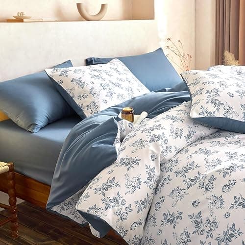 Wake In Cloud - Cottagecore Comforter Set, Floral Vintage Flower Shabby Chic Coquette Aesthetic for Women Teen Girls, Soft Lightweight Dorm Bedding, 3 Pieces, Dark Blue, Twin/Twin XL Size thumbnail 5