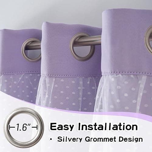 MYSKY HOME Cute Lilac Curtains for Girls Bedroom & Nursery Kids Purple Lavender Blackout Curtains Double Layer with Polka Dots Sheer, Grommet Tops, 52x84 Inch, 2 Panels thumbnail 6