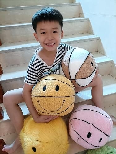 bLwhzfi 11.8 inch Simple Like-Smile Face Basketball Like-Smile Face Pillow Plush Throw Pillow Gift Home Funny Expression Children's Room Decoration (Cashmere - White Coffee)…… thumbnail 3