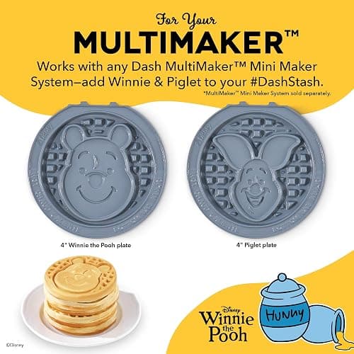 Disney Dash MultiMaker® Mini System Removable Plate Set - Ceramic Coating Replacement Plates for Waffle Breakfast - Waffle Maker Not Included - 4-Inch - 2-Pack - Winnie the Pooh & Piglet thumbnail 6