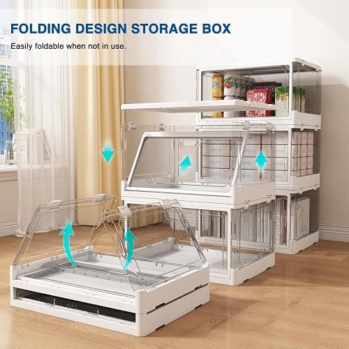 HYBRIDEAS 3-Pack Clear Stackable Storage Bins with Lids Magnetic Doors Open Front Foldable Folding Plastic Craft Containers Large Closet Organizers Box for Bedrooms Living Rooms Study Kids' Toys 24 QT thumbnail 5