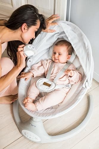 MoMi KENANI Transat balancelle jusqu’à 9 kg, pliable, télécommande et Bluetooth pour smartphone, alimentation piles et secteur, harnais de sécurité 5 points, pare-soleil, moustiquaire thumbnail 22