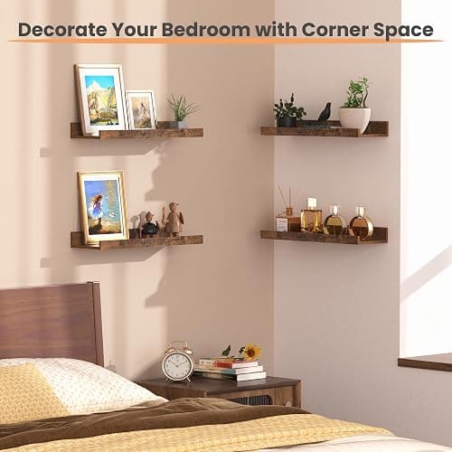 upsimples Floating Shelves for Wall, Wall Shelves for Decor Storage Set of 6, Wall Mounted Wood Shelf for Bedroom, Living Room, Bathroom, Kitchen, Picture Ledge Shelf, Brown thumbnail 5