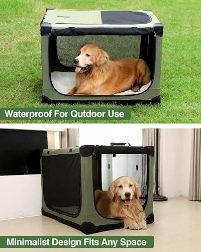 Veraste 33 Inch Collapsible Travel Dog Crate for Medium Large Dogs, Portable Dog Crate 4-Door Foldable Soft Kennel with Durable Mesh Windows for Indoor & Outdoor Travel, with Storage Bag,Green thumbnail 3