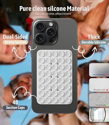 Seltureone 40 Grain Double Sided Silicone Suction Cup, Phone Suction Pad with Strong Adhesion, Silicone Grip for Selfies and Videos, Hands-Free Accessories for Phone Case - White thumbnail 3